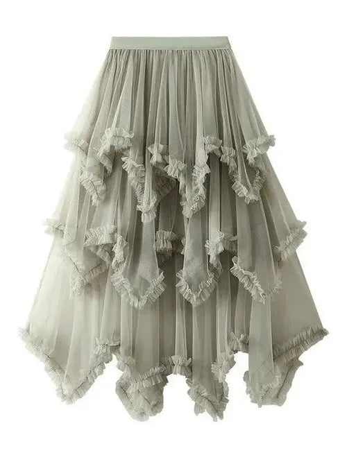Layered Mesh High Waist Skirt – Sheer Tiered with Shorts