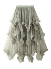 Layered Mesh High Waist Skirt – Sheer Tiered with Shorts