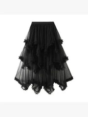 Layered Mesh High Waist Skirt – Sheer Tiered with Shorts