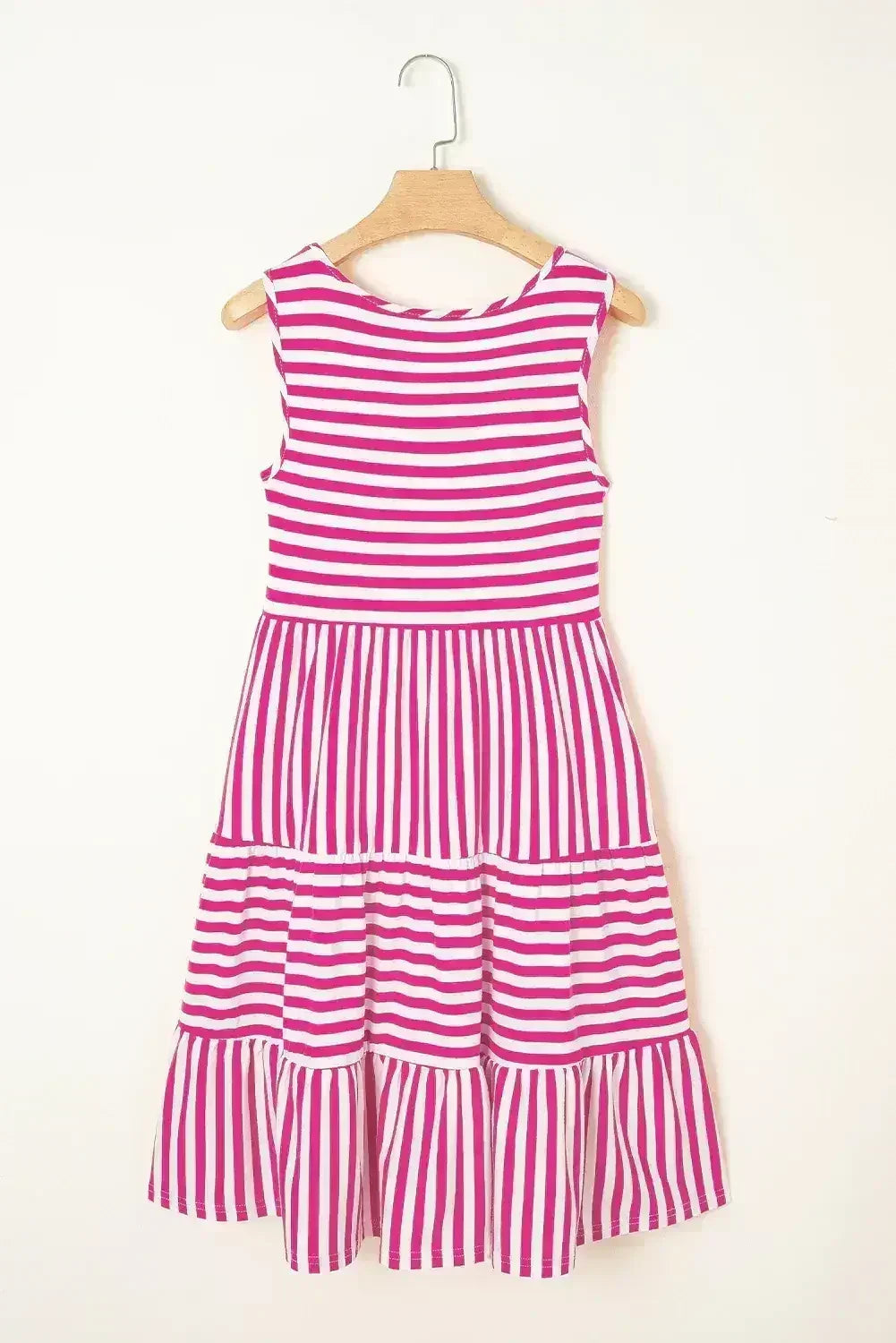Black Stripe U Neck Sleeveless Loose Fit Mini Dress - Femstylo