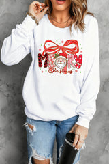 White Cute Merry Christmas Graphic Heat Transfer Printing Holiday Sweatshirt
