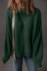 Mist Green Solid Color Front Seam Drop Shoulder Loose Sweater
