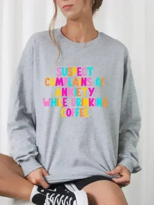 Suspect Anxiety Drinking Coffee Crew Sweatshirt - Femstylo