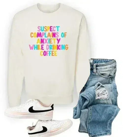 Suspect Anxiety Drinking Coffee Crew Sweatshirt - Femstylo