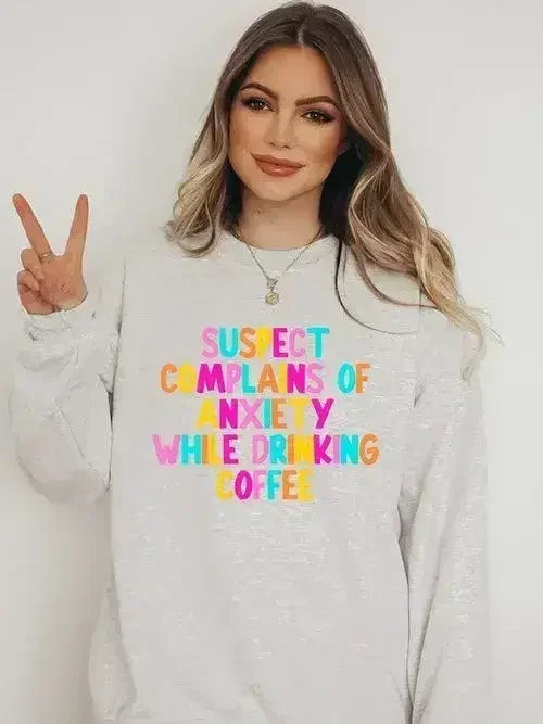 Suspect Anxiety Drinking Coffee Crew Sweatshirt - Femstylo