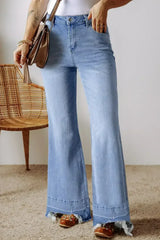 Ashleigh Blue Acid Wash Raw Hem High Waist Flared Jeans - Femstylo