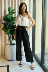 Dress Day Marvelous in Manhattan One-Shoulder Jumpsuit in White/Black - Femstylo