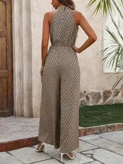 Printed Wide Leg Sleeveless Jumpsuit - Femstylo