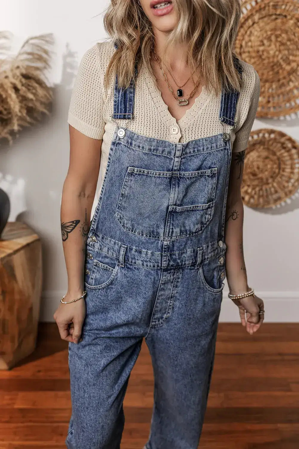 Sail Blue Straight Leg Pockets Denim Bib Overall