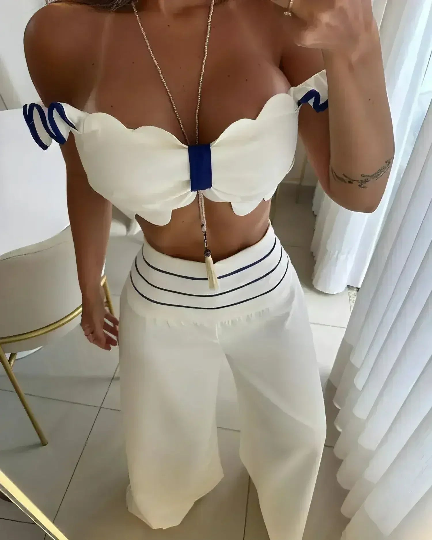 Women's Fashion Casual Off-shoulder Solid Color Two-piece Set - Femstylo