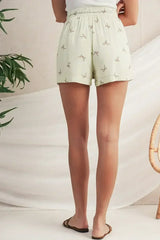 White Bow Pattern Lace Tie Elastic Waist Shorts - Femstylo