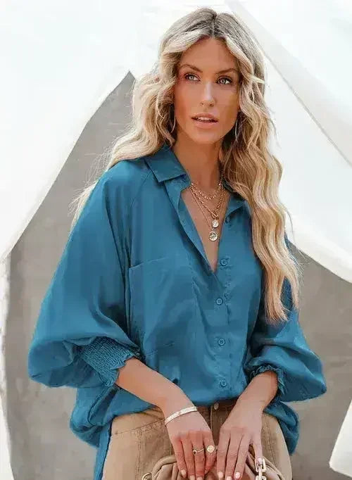 Spring And Autumn New Lapel Shirts Thin Mid Length Striped Casual Long - Femstylo