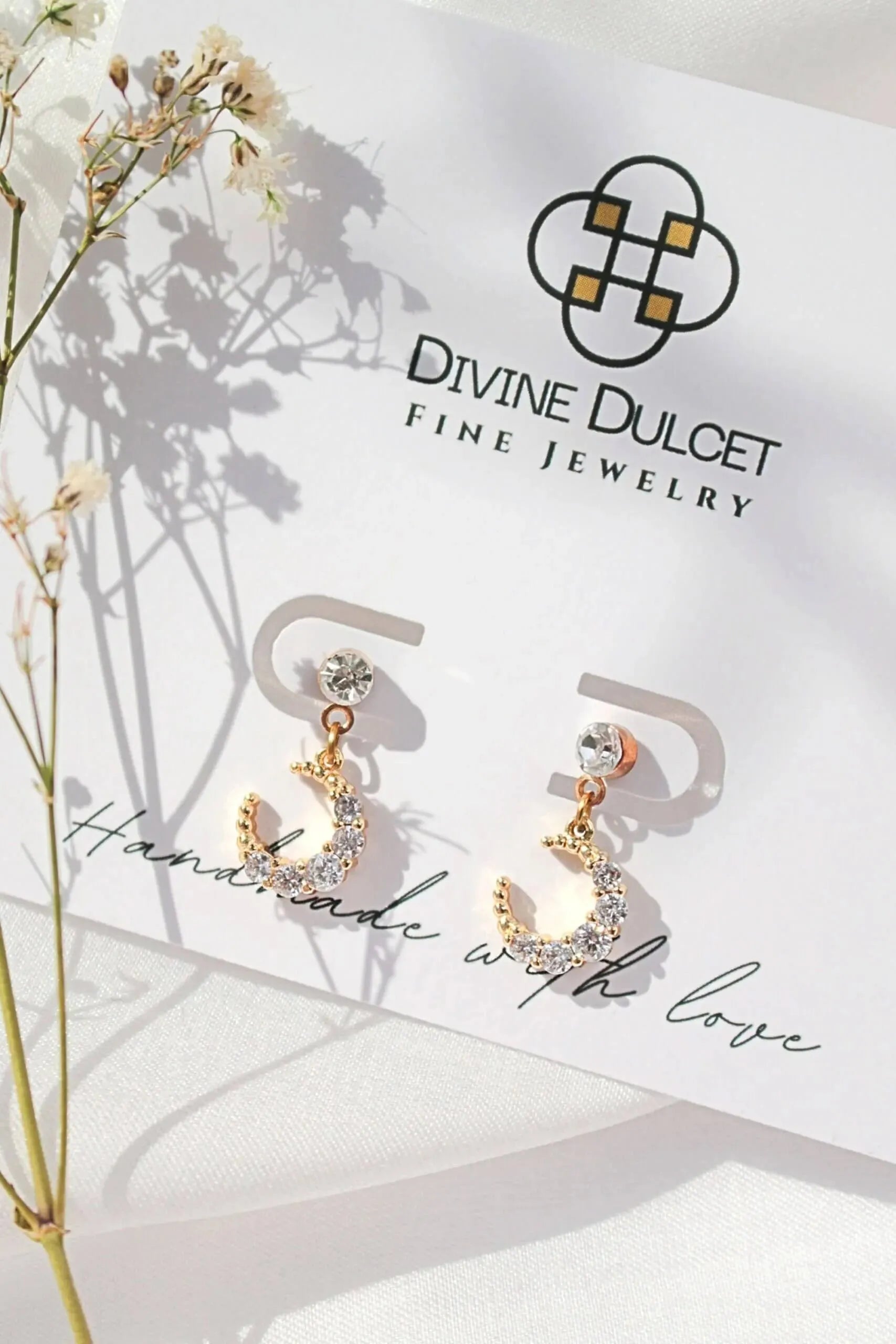 24 Karat Moon Cubic Zirconia Stud Earrings - Femstylo