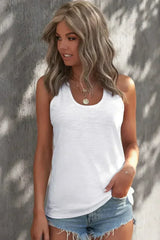 Casual White Scoop Neck Basic Solid Summer Tank Top - Femstylo