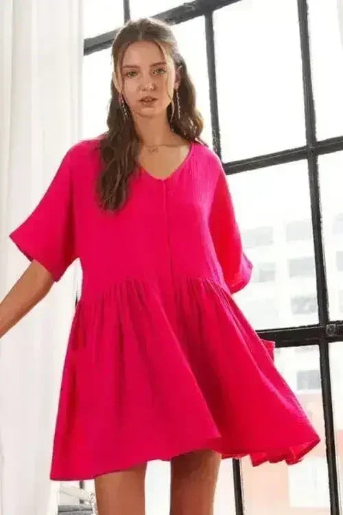 ADORA V-Neck Half Sleeve Dress with Pockets | Femstylo - Femstylo