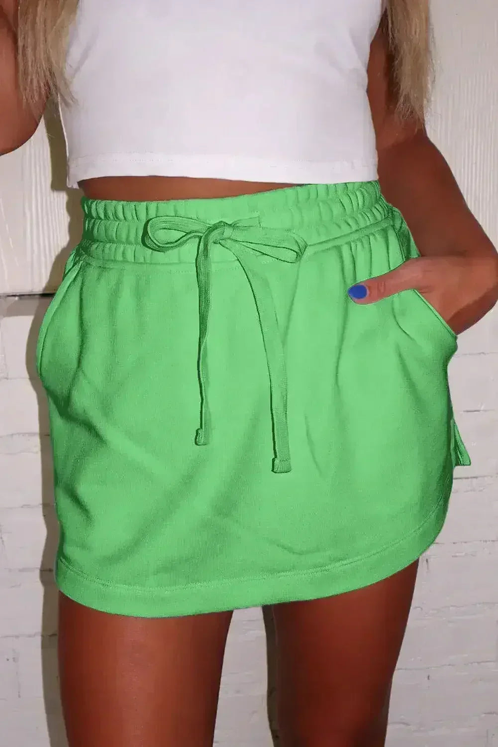 Black French Terry Drawstring Mini Skort with Pockets - Femstylo