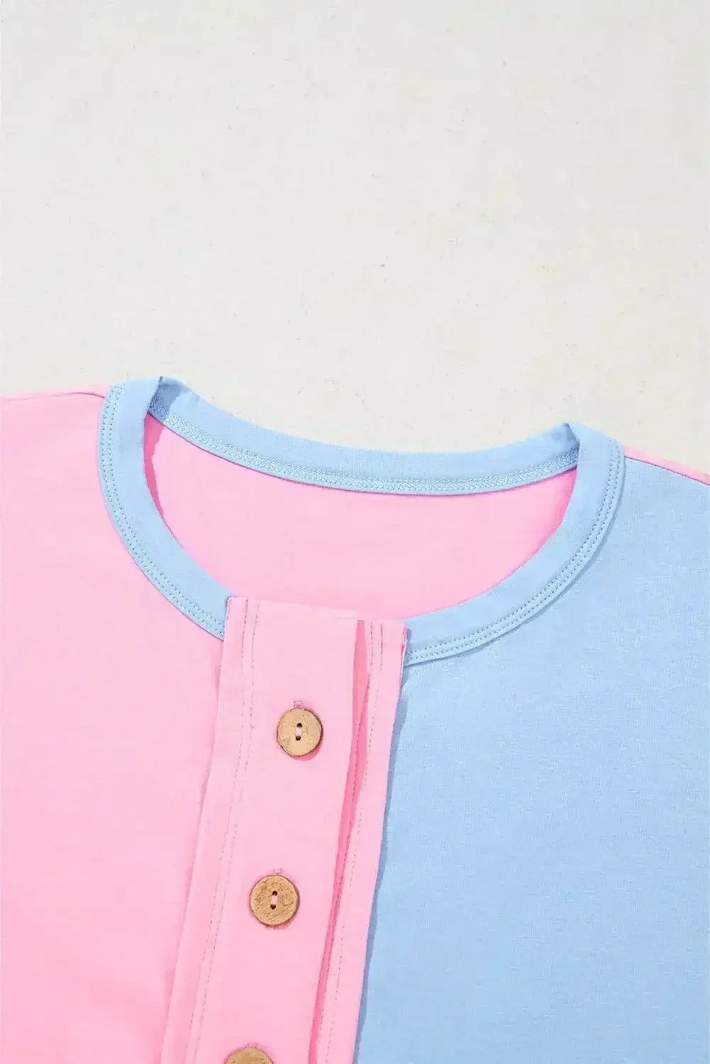 Mint Green Colorblock Half Buttons Henley T Shirt - Femstylo