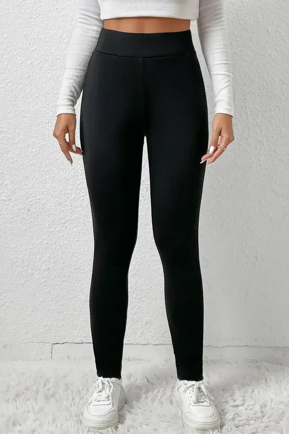 Black Fleece Lining Winter Thermal High Waist Leggings - Femstylo