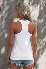 Casual White Scoop Neck Basic Solid Summer Tank Top - Femstylo