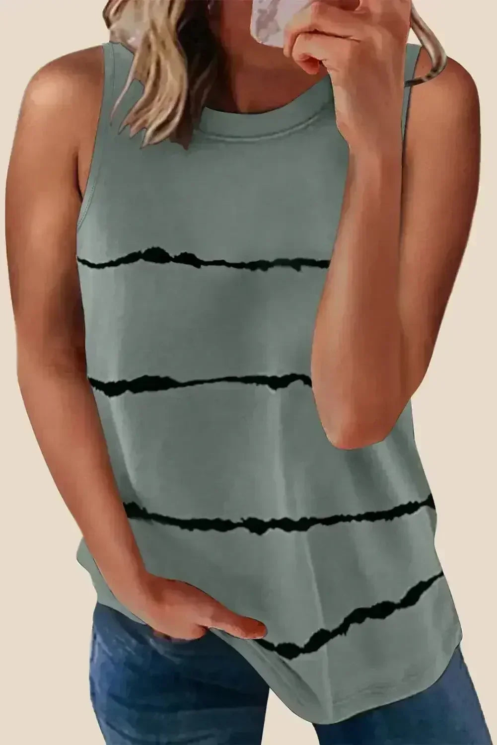 Apricot Allover Leopard Print Round Neck Tank Top - Femstylo
