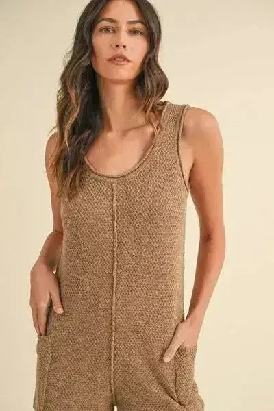 MABLE Sleeveless Knit Crop Jumpsuit with Pockets - Femstylo