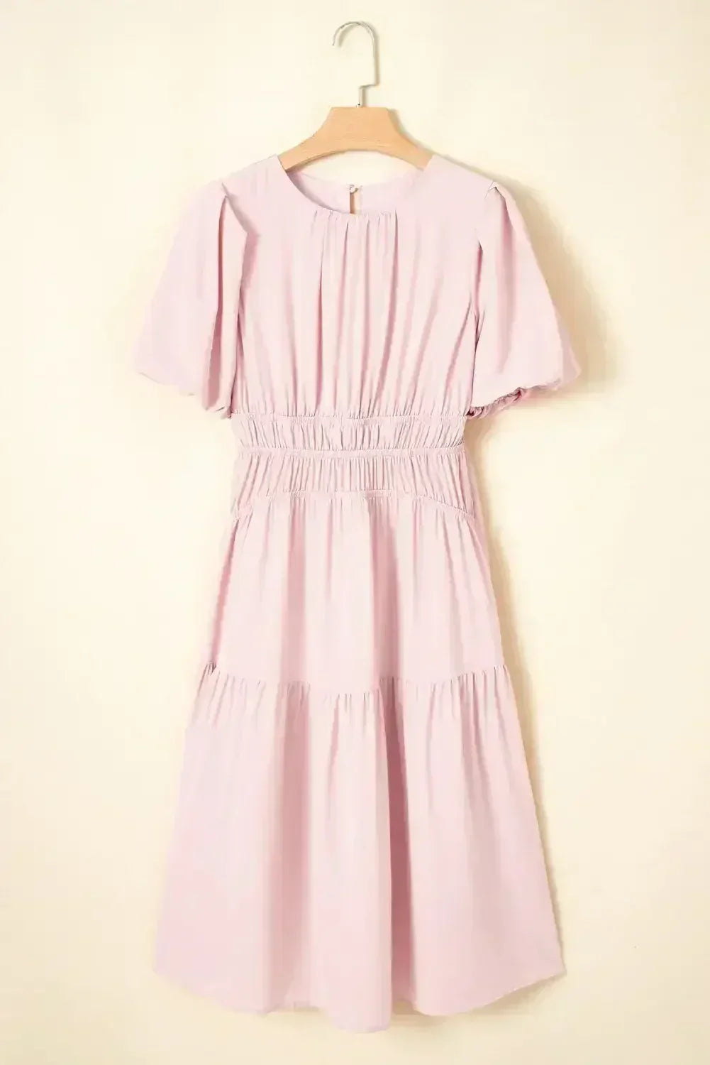 Light Blue Puff Sleeve High Waist Flowy Midi Dress - Femstylo