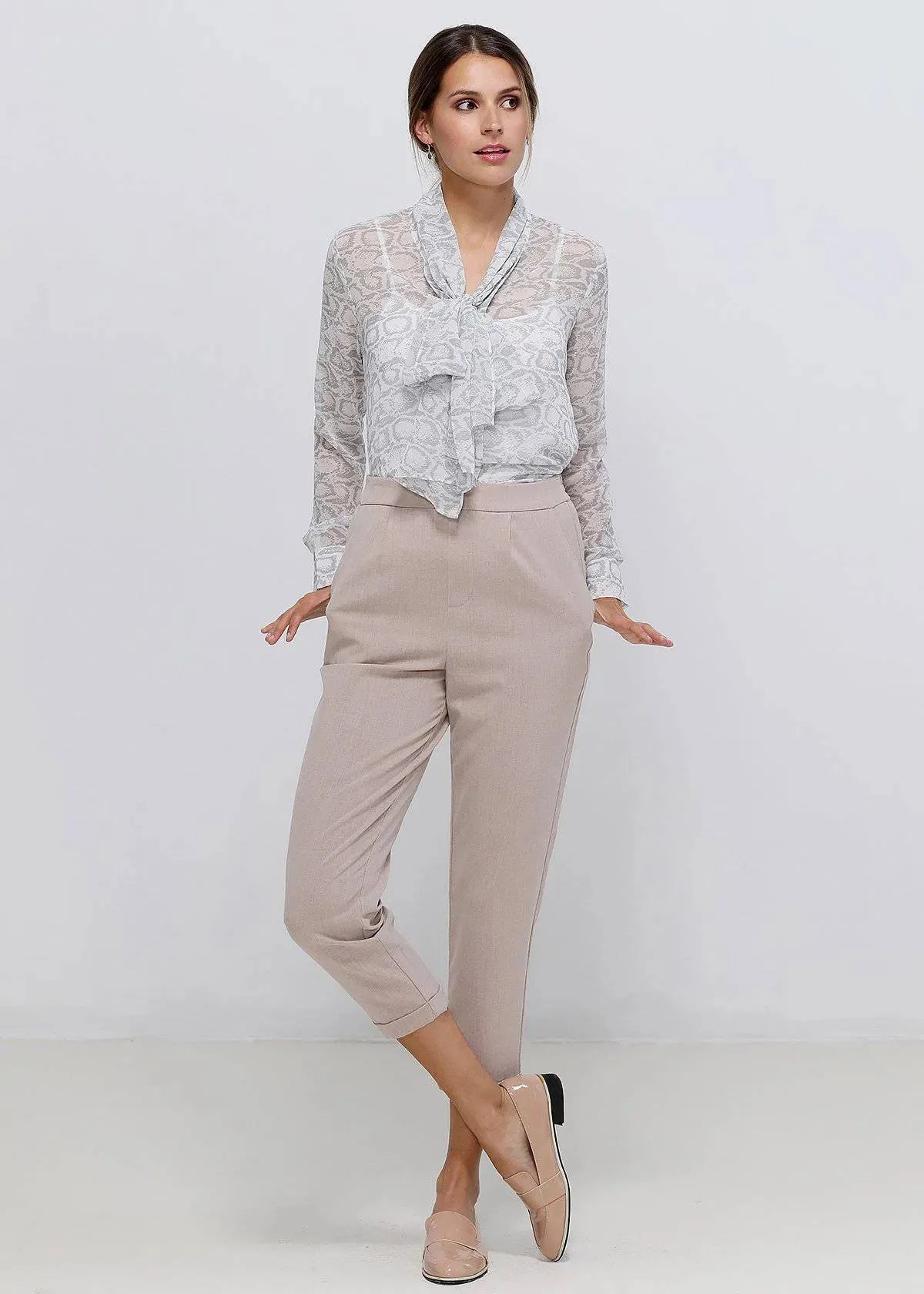 Tie Neck Sheer Blouse In Ivory Silver - Femstylo