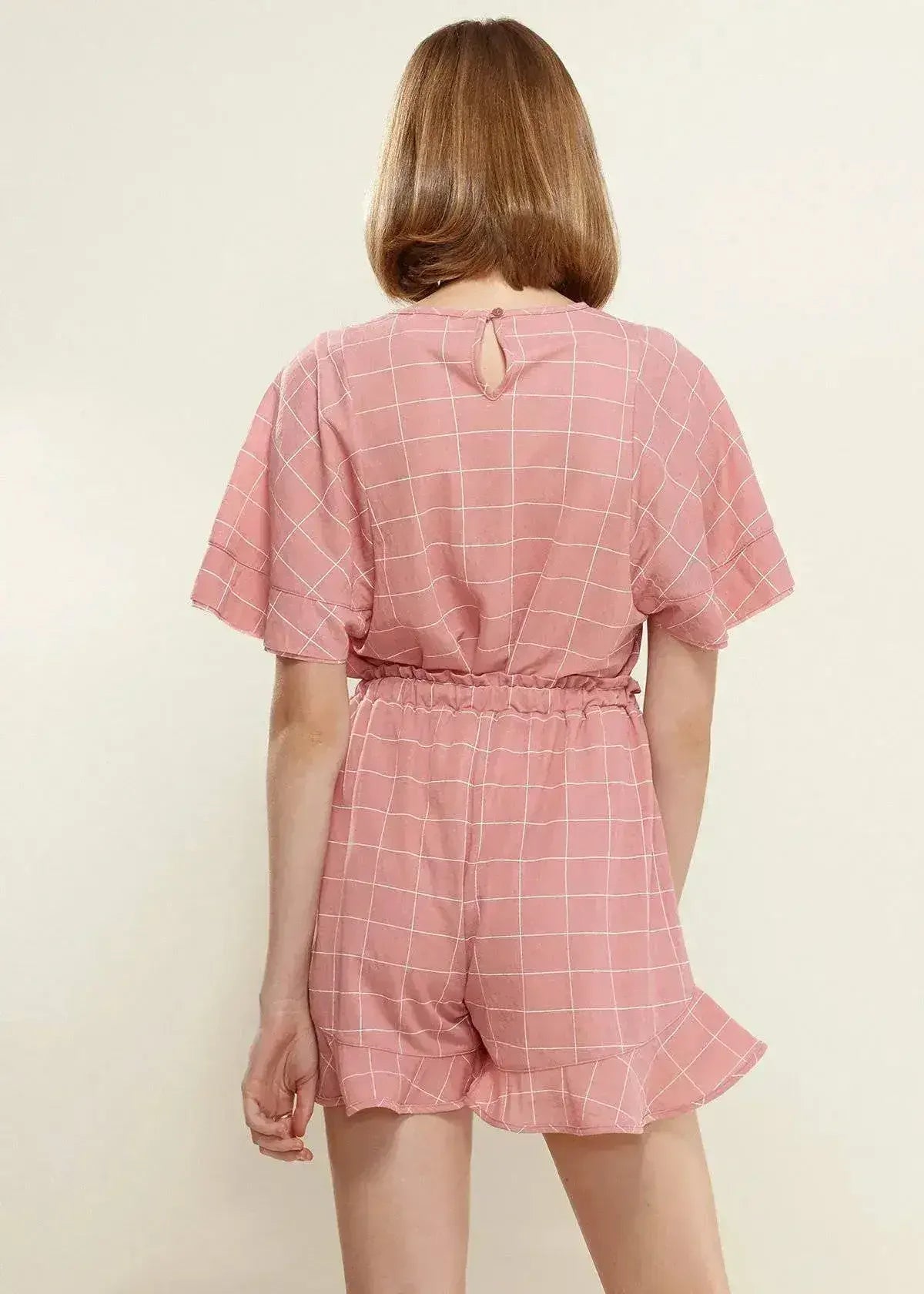 Women's Grid Print Crew Neck Blouse in Pink | Femstylo - Femstylo