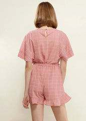Women's Grid Print Crew Neck Blouse in Pink | Femstylo - Femstylo