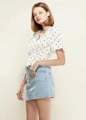 Women's Triangle Print Puff Sleeve Blouse in White triangle | Femstylo - Femstylo
