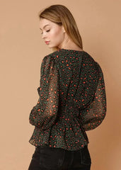 V-neck Puff Sleeve Blouse in Leopard Hunt | Femstylo - Femstylo