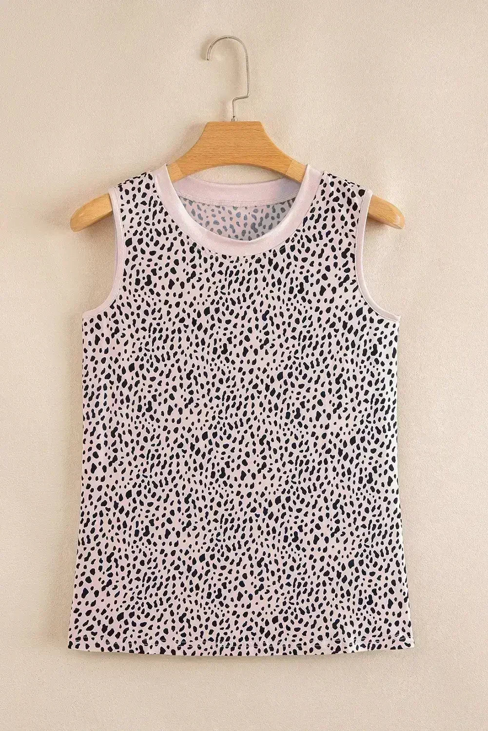 Apricot Allover Leopard Print Round Neck Tank Top - Femstylo