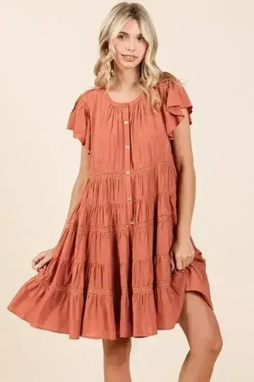 Mittoshop Lace Detail Ruffled Button Down Tiered Dress - Femstylo