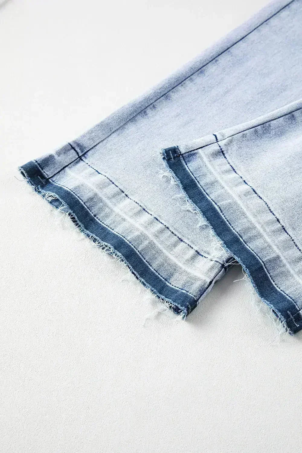 Beau Blue Acid Washed Contrast Hem Pocketed Cropped Jeans - Femstylo