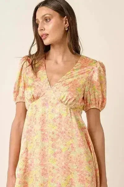 Mittoshop Printed V-Neck Puff Sleeve Mini Dress - Femstylo