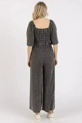Mittoshop Mineral Wash Wide Leg Jumpsuit - Gauze Ruched Style - Femstylo