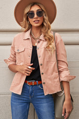 Pink Corduroy Pocket Buttoned Jacket