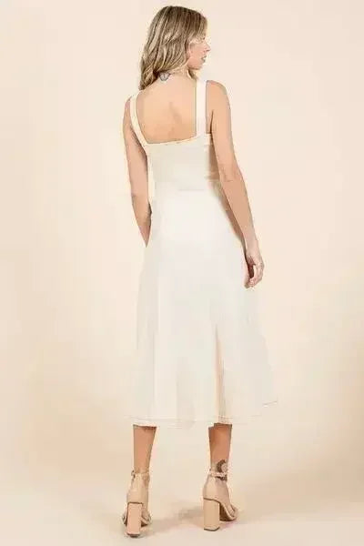 Mittoshop Stretch Twill Decor Button Sleeveless Midi Dress - Femstylo