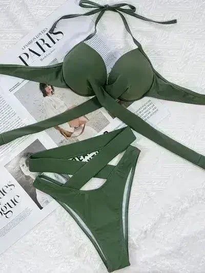 Crisscross Halter Neck Bikini Set - Femstylo