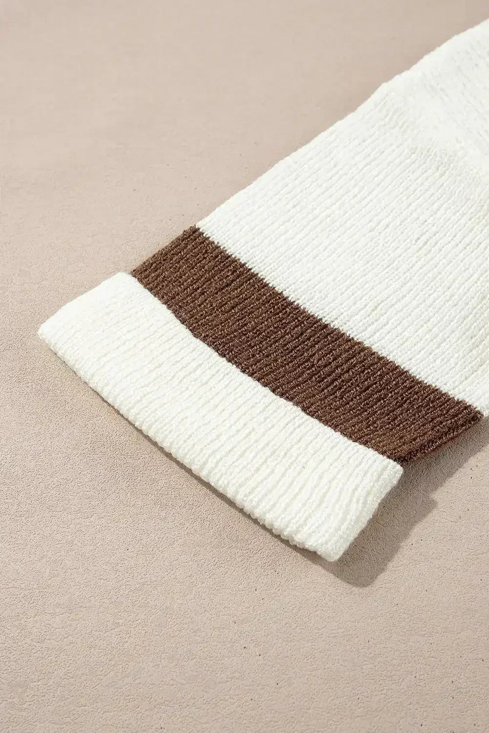 Brown Stripe Cropped Drop Sleeve Sweater - Femstylo