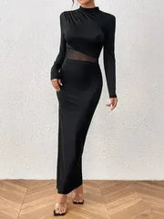 Honey Slit Mock Neck Long Sleeve Maxi Dress - Femstylo