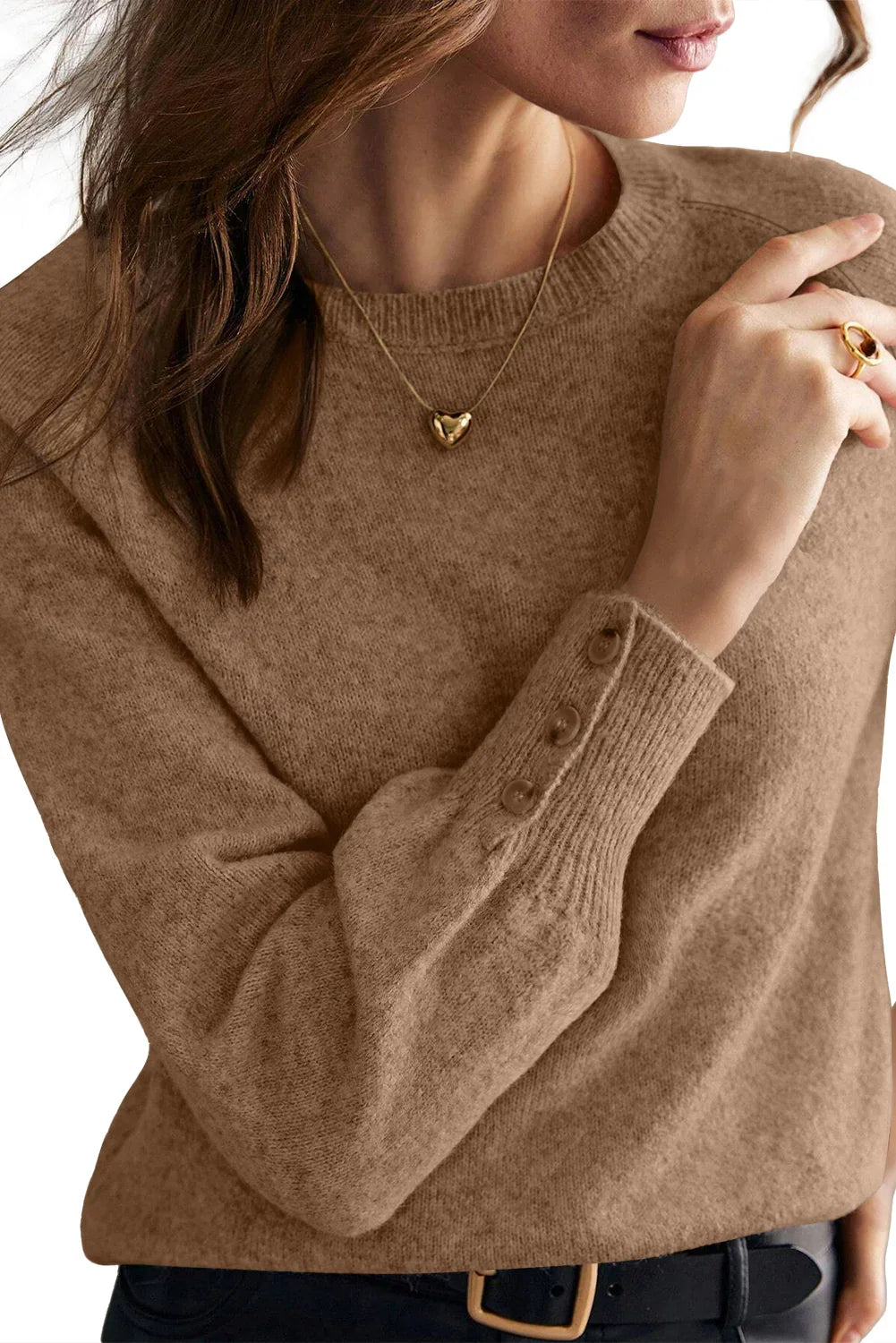 White Buttoned Cuffs Raglan Sleeve Knit Sweater