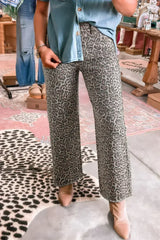 Brown Leopard High Waist Frayed Hem Jeans - Femstylo