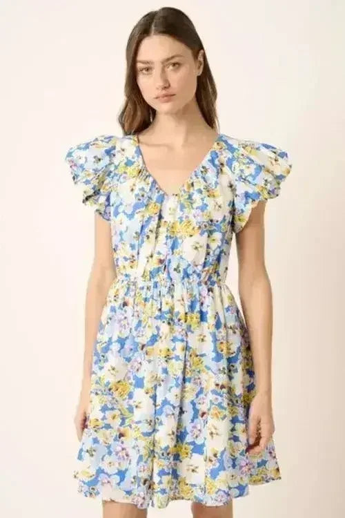 Mittoshop Floral V-Neck Cap Sleeve Mini Dress - Femstylo