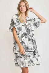 Umgee Full Size Two Tone Landscape Print Dress Plus Size - Femstylo