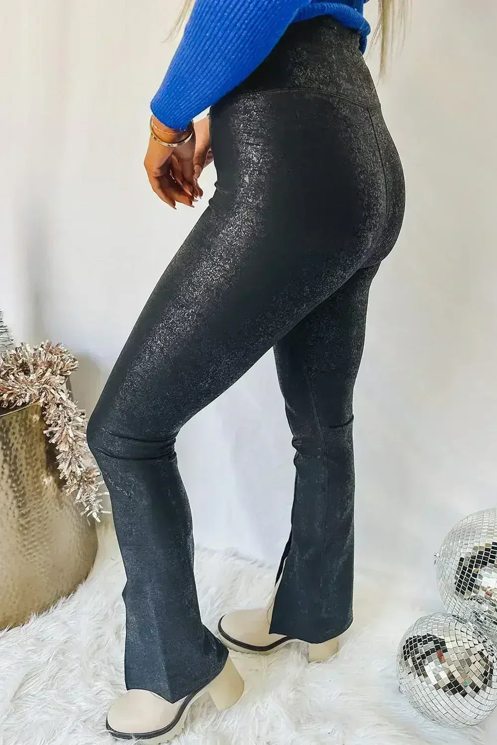 Black Faux Leather Splits High Waist Leggings - Femstylo