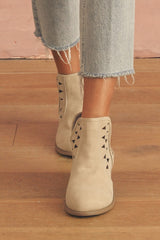 Parchment Cut Out Suede Pointed Toe Heeled Ankle Boots