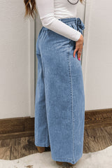 Beau Blue Vintage Washed Knot Belt Wide Leg Jeans