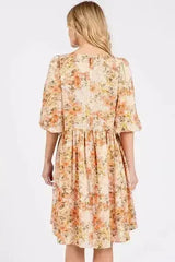 Mittoshop Flower Print Linen Blend Babydoll Mini Dress - Femstylo