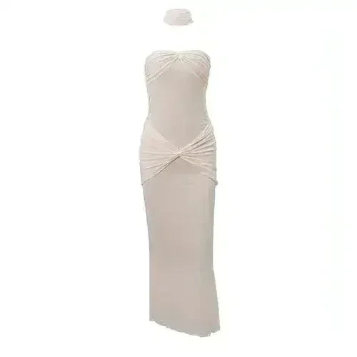 Lightly Chest-wrapped Sequins Slightly Transparent Fishtail Gown Dress - Femstylo